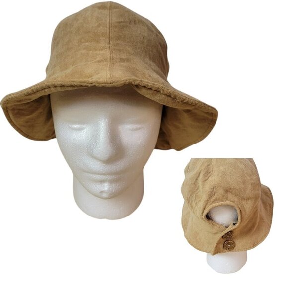 Faux Suede Bucket Hat with Button Back Detail - Super Cute - Unbranded - Picture 1 of 8
